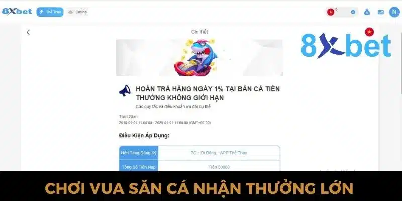 Vua Săn Cá 8xbet - Săn cá thả ga, rinh ngay thưởng lớn 3 Tham gia bắn cá 8xbet nhận thưởng lớn